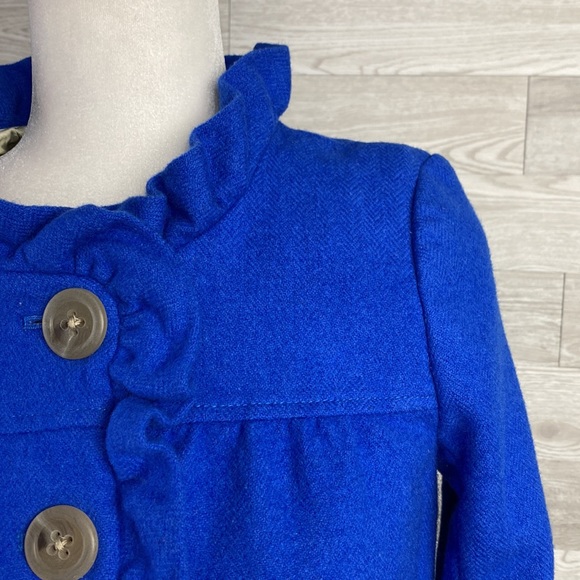 J.Crew Neon Blue Ruffle Front Wool Peacoat 6 - Picture 6 of 6